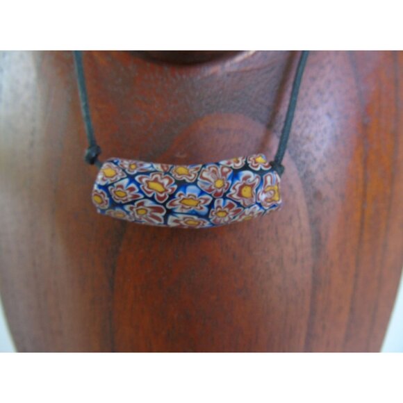 Vintage 1960's Venetian Glass Bead Necklace African Trade Bead On Leather Strand - Picture 2 of 10